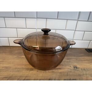 Vintage 80S Large Vision 4.5 L Amber Dutch Oven/Stock Pot w/ Lid Corning